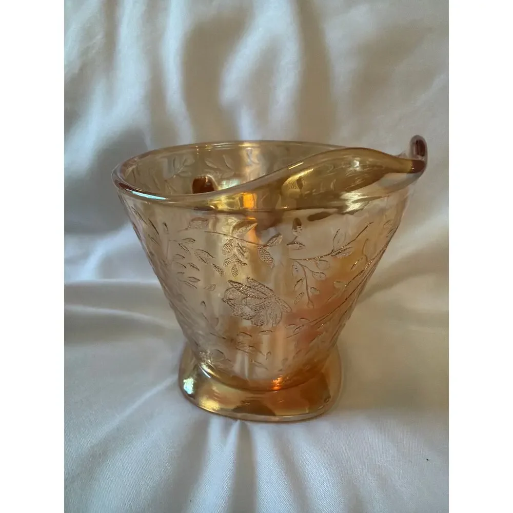 Vintage Pink Depression Carnival Glass Creamer Etched Floral Milk Multitonal